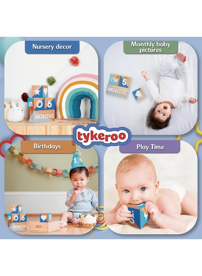 Tykeroo Baby Monthly Milestone Blocks — Cute Nursery Decor — Lovely Newborn Photography Props — Baby Shower Gifts (Blue & Gray) - Image 3